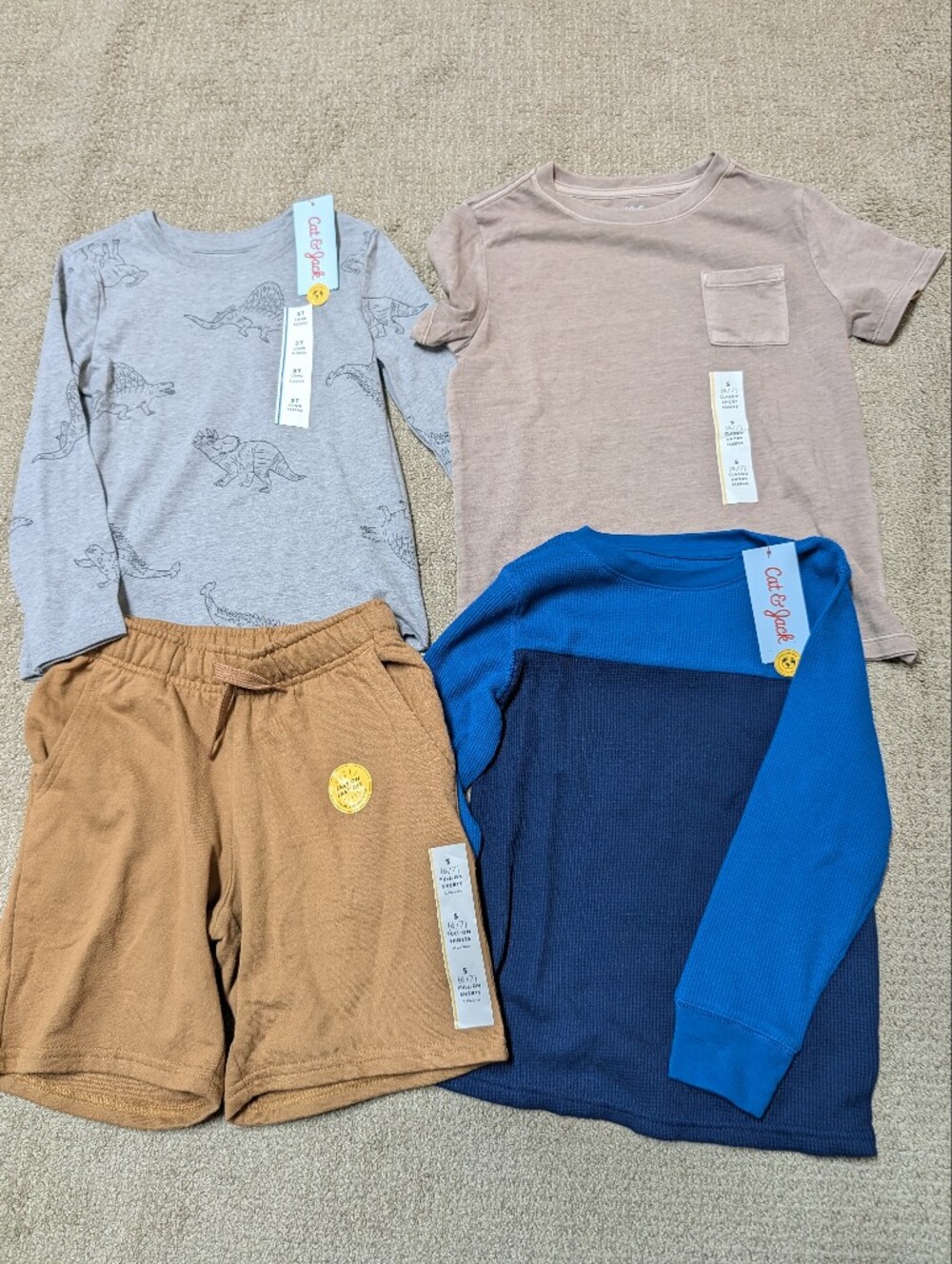 NWT Cat & Jack Boy Size 5 6 7 4pc Clothing Lot Dinosaur Tops & Shorts Cotton